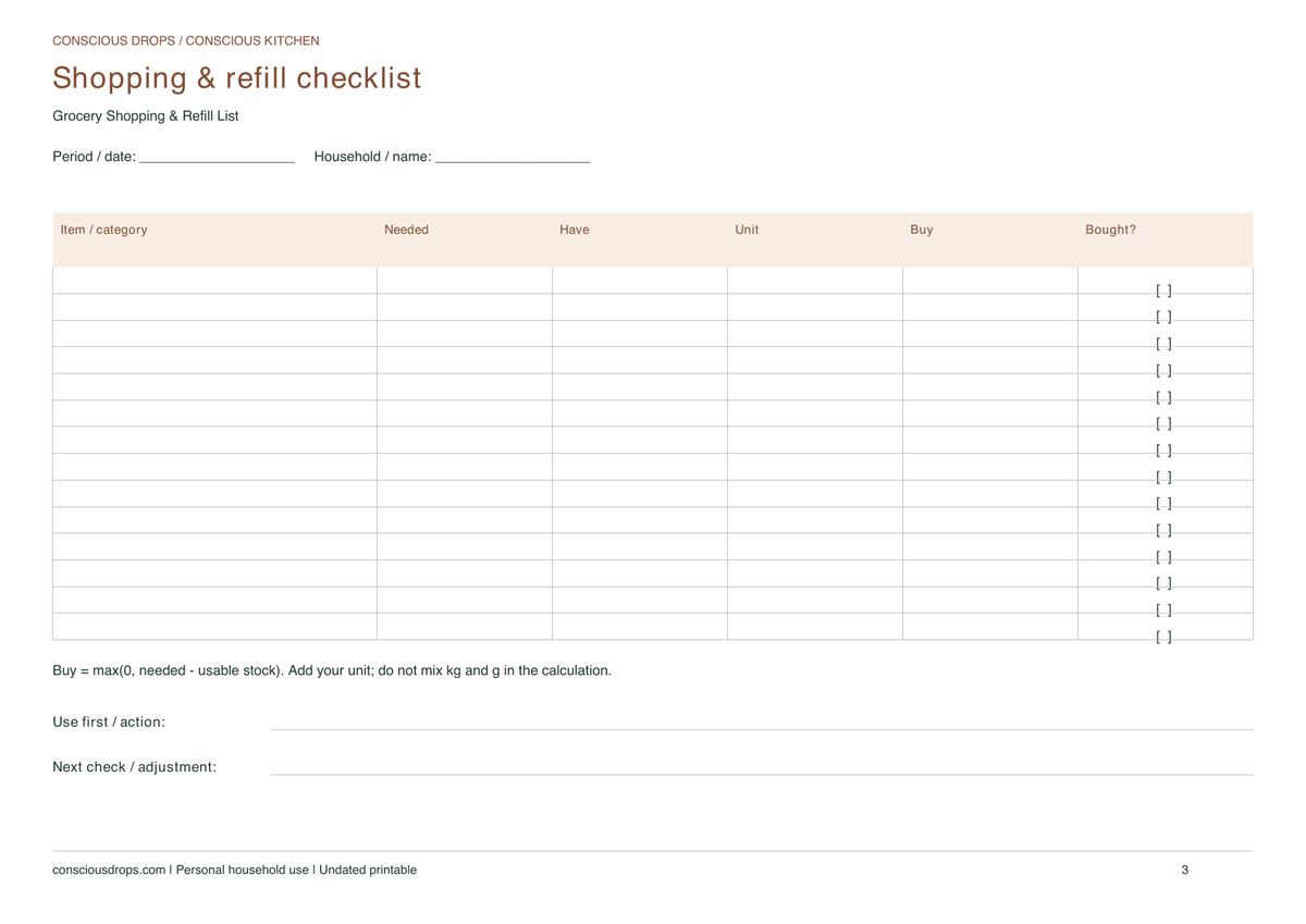 Grocery Shopping & Refill List — Landscape Dashboard — inside preview