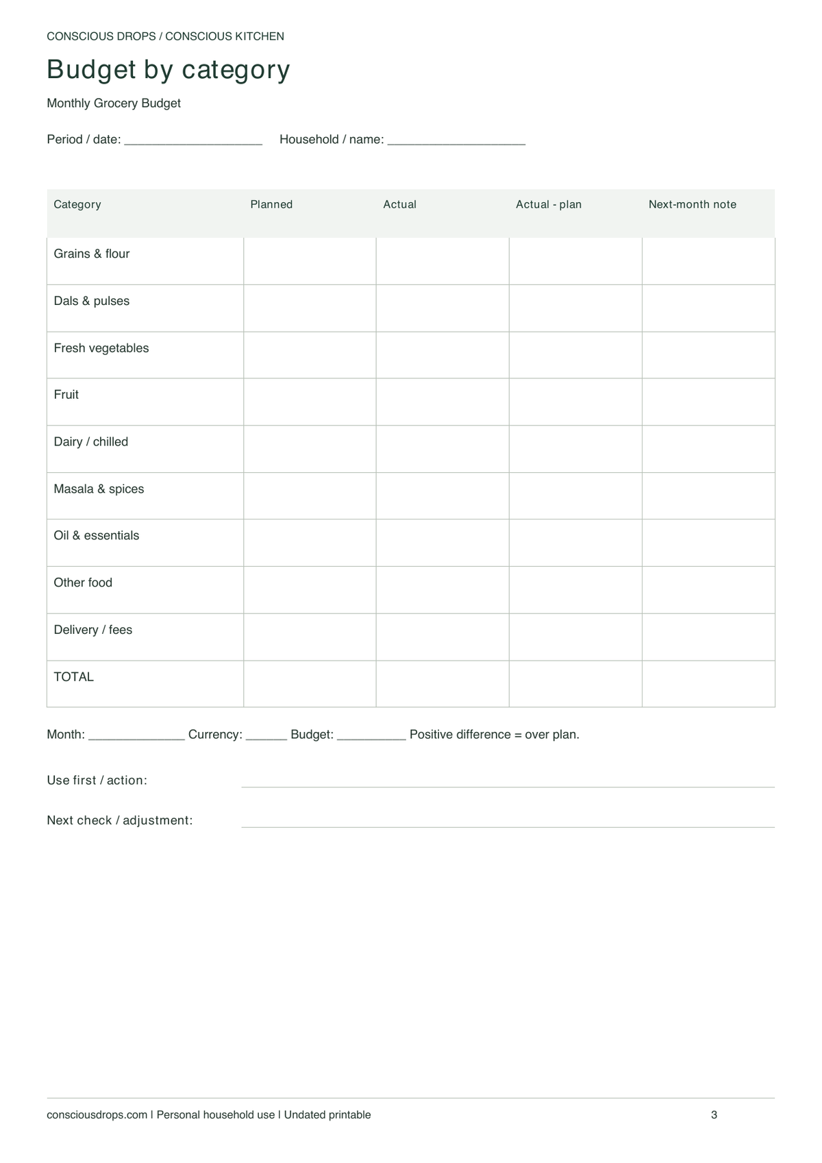 Monthly Grocery Budget — Minimal Ledger — inside preview