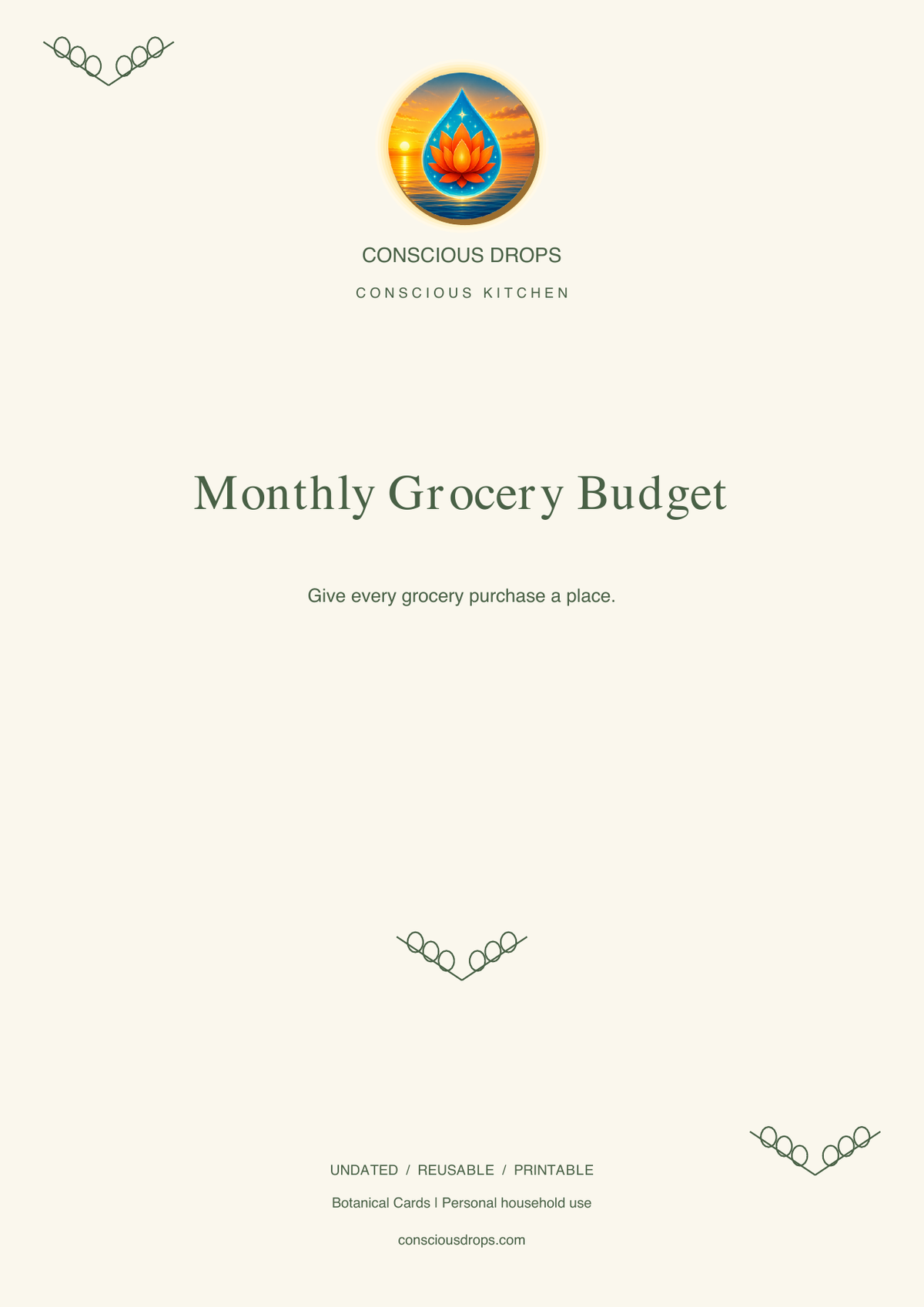 Monthly Grocery Budget — Botanical Cards — front cover