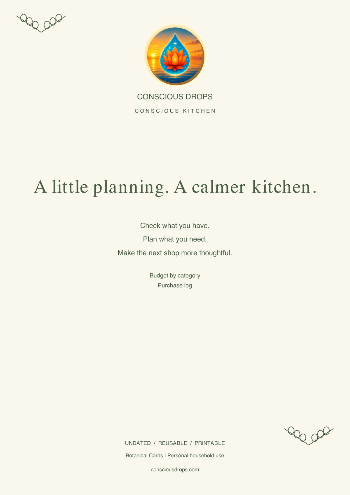 Monthly Grocery Budget — Botanical Cards — back cover