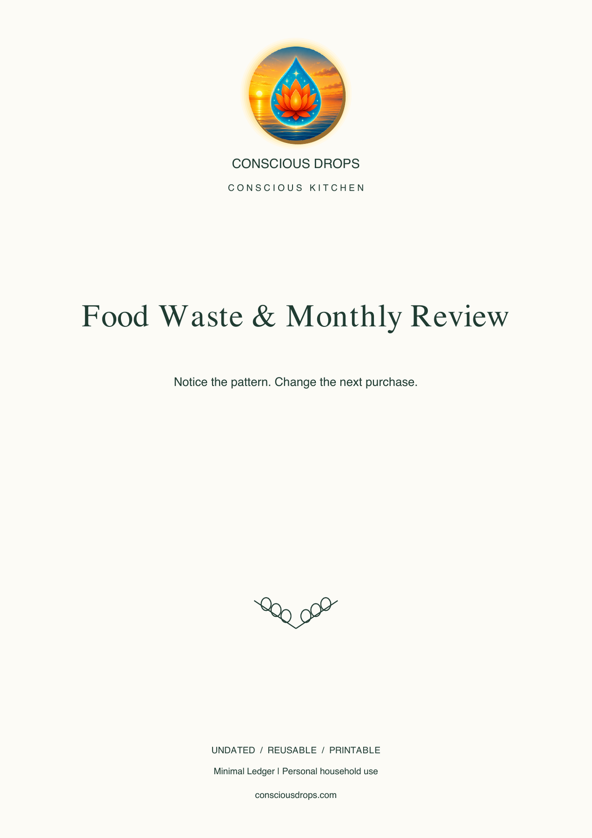 Food Waste & Monthly Review — Minimal Ledger — front cover