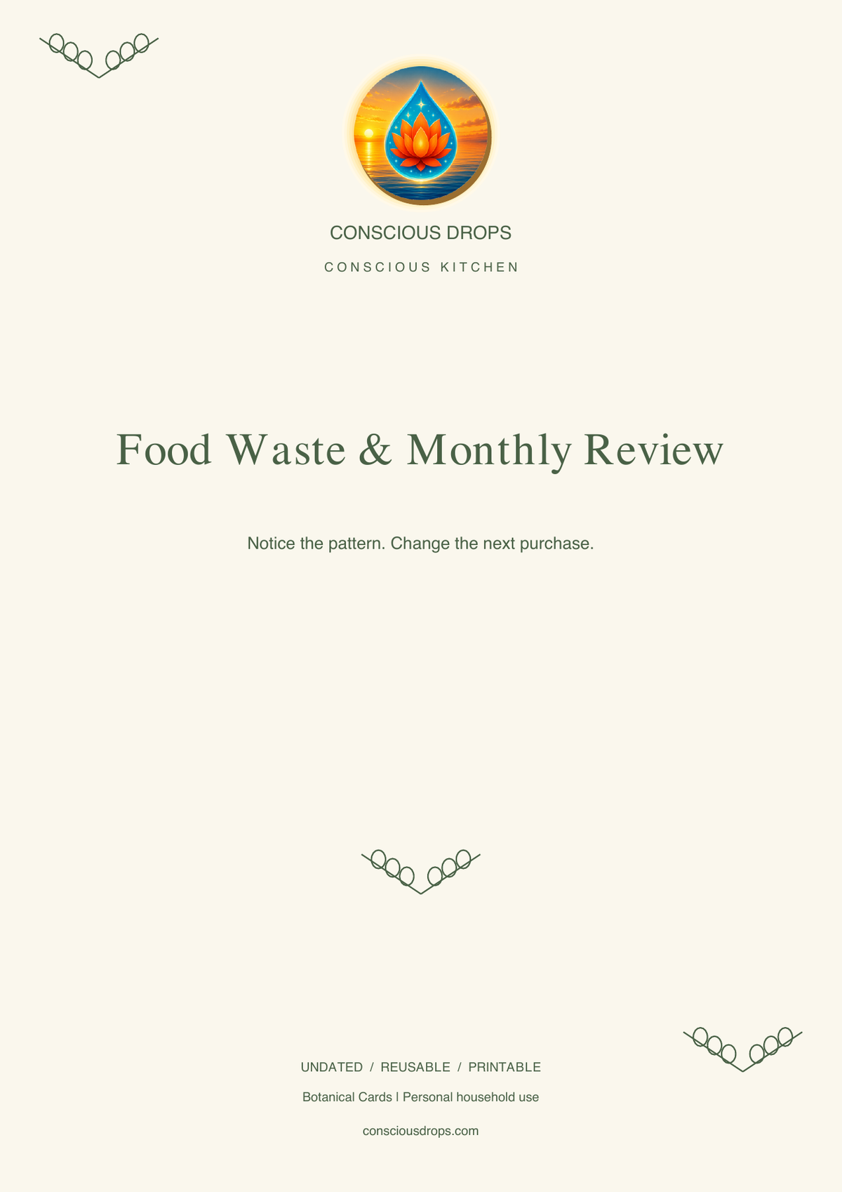 Food Waste & Monthly Review — Botanical Cards — front cover