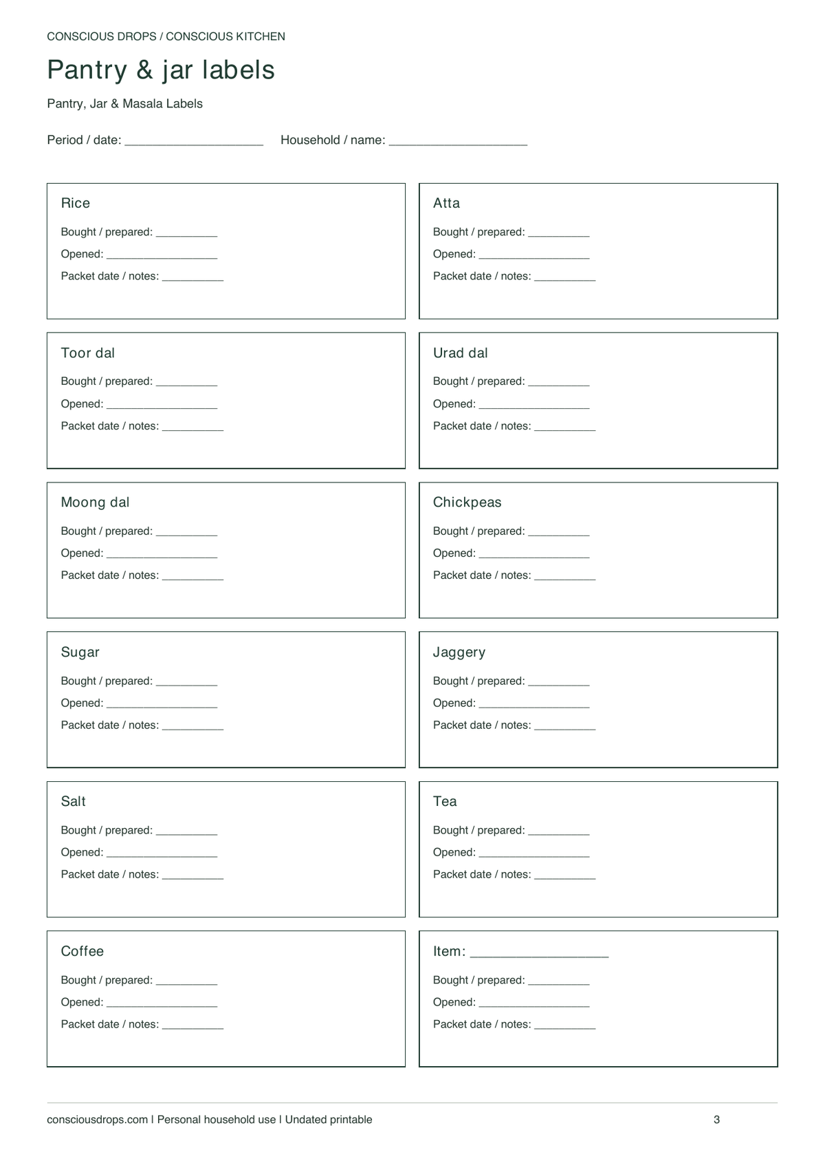 Pantry, Jar & Masala Labels — Minimal Ledger — inside preview