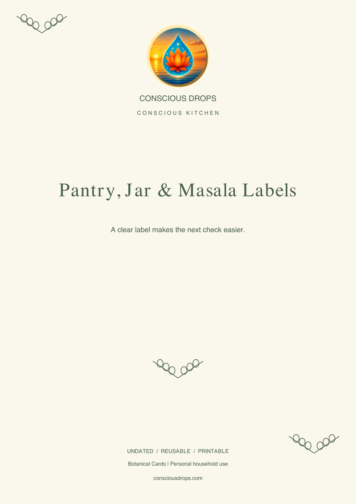 Pantry, Jar & Masala Labels — Botanical Cards — front cover