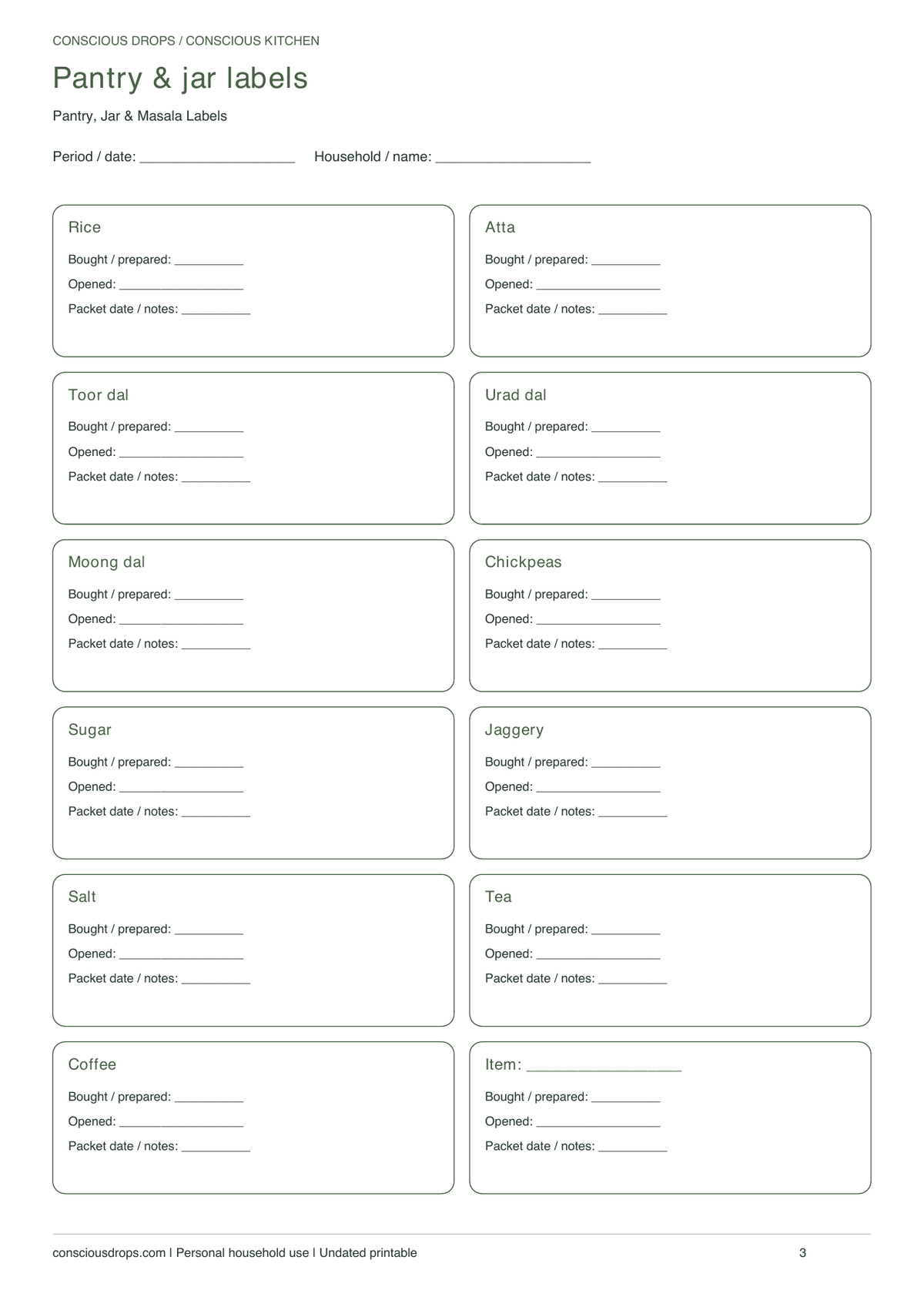 Pantry, Jar & Masala Labels — Botanical Cards — inside preview