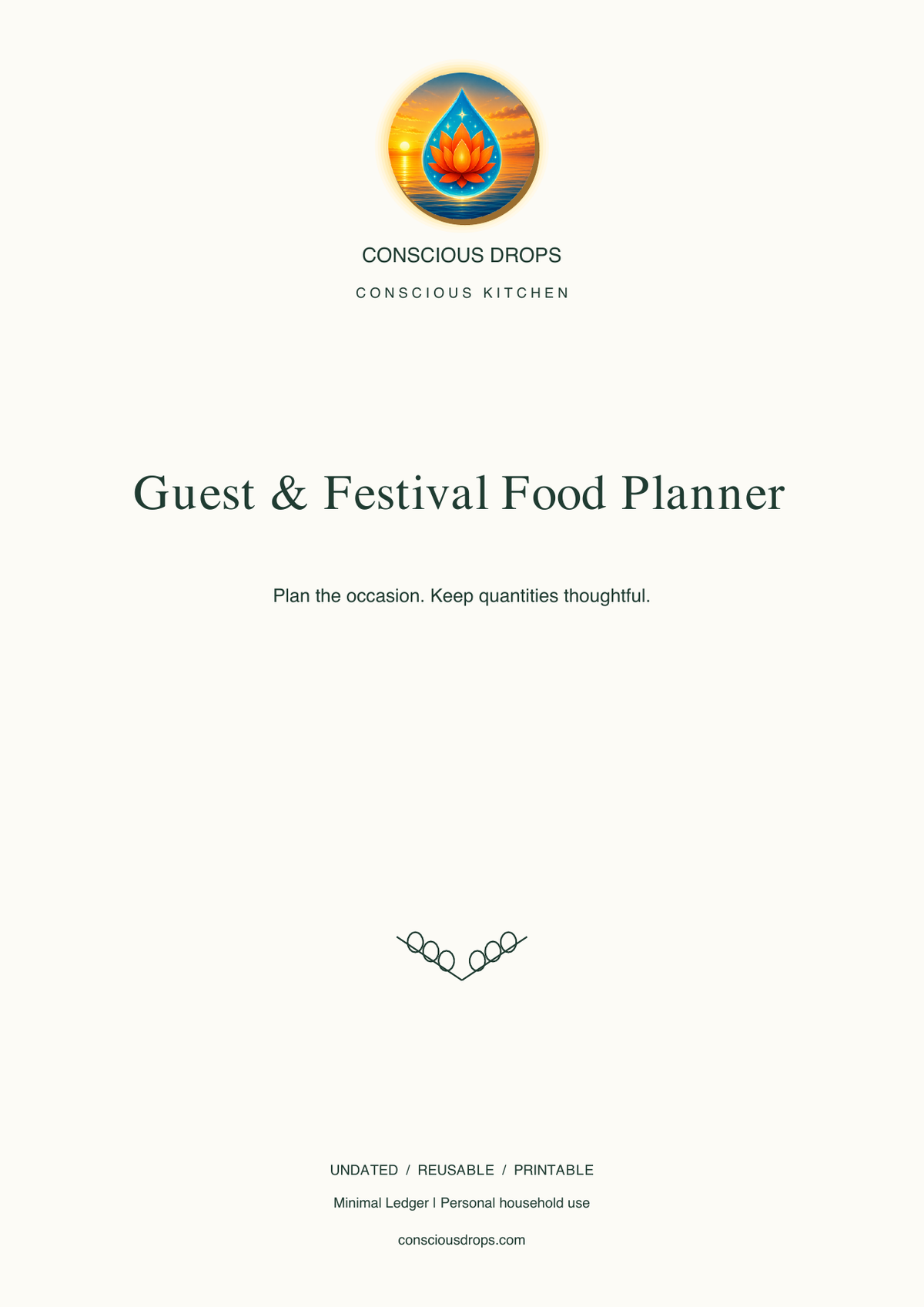 Guest & Festival Food Planner — Minimal Ledger — front cover