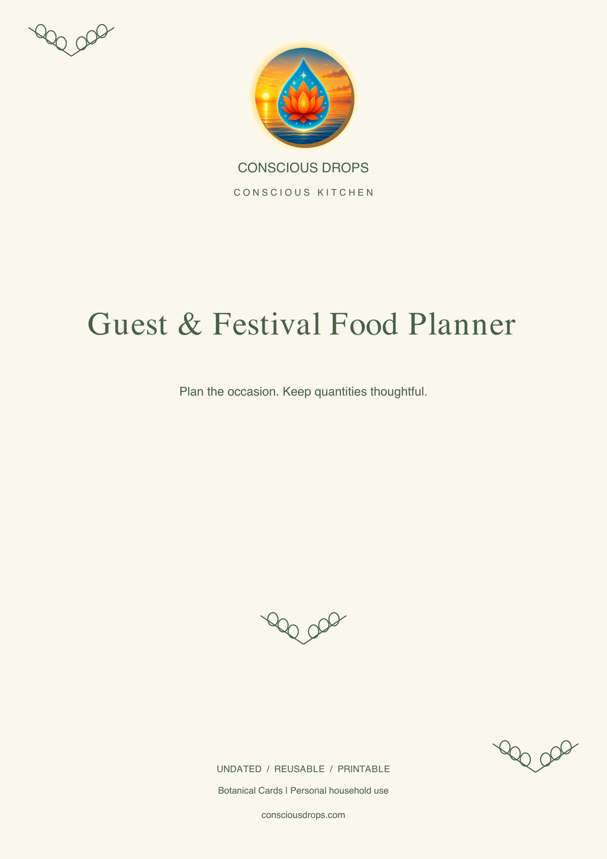 Guest & Festival Food Planner — Botanical Cards — front cover