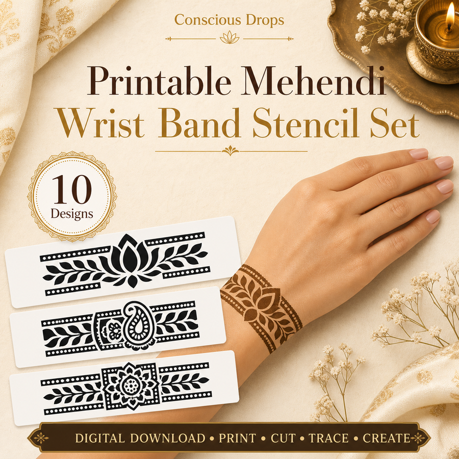 Mehendi Stencil Designs Pack - 10 Wrist Band Bracelet Designs