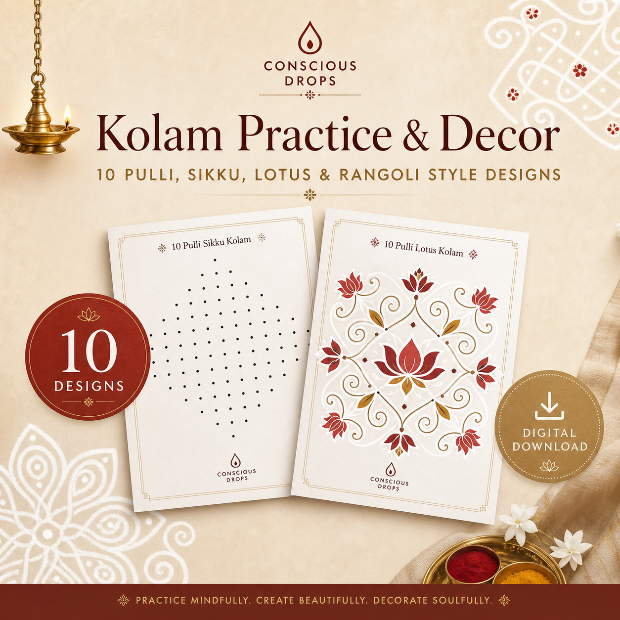 Kolam Printable Designs Pack — 10 Original Practice & Decor Sheets