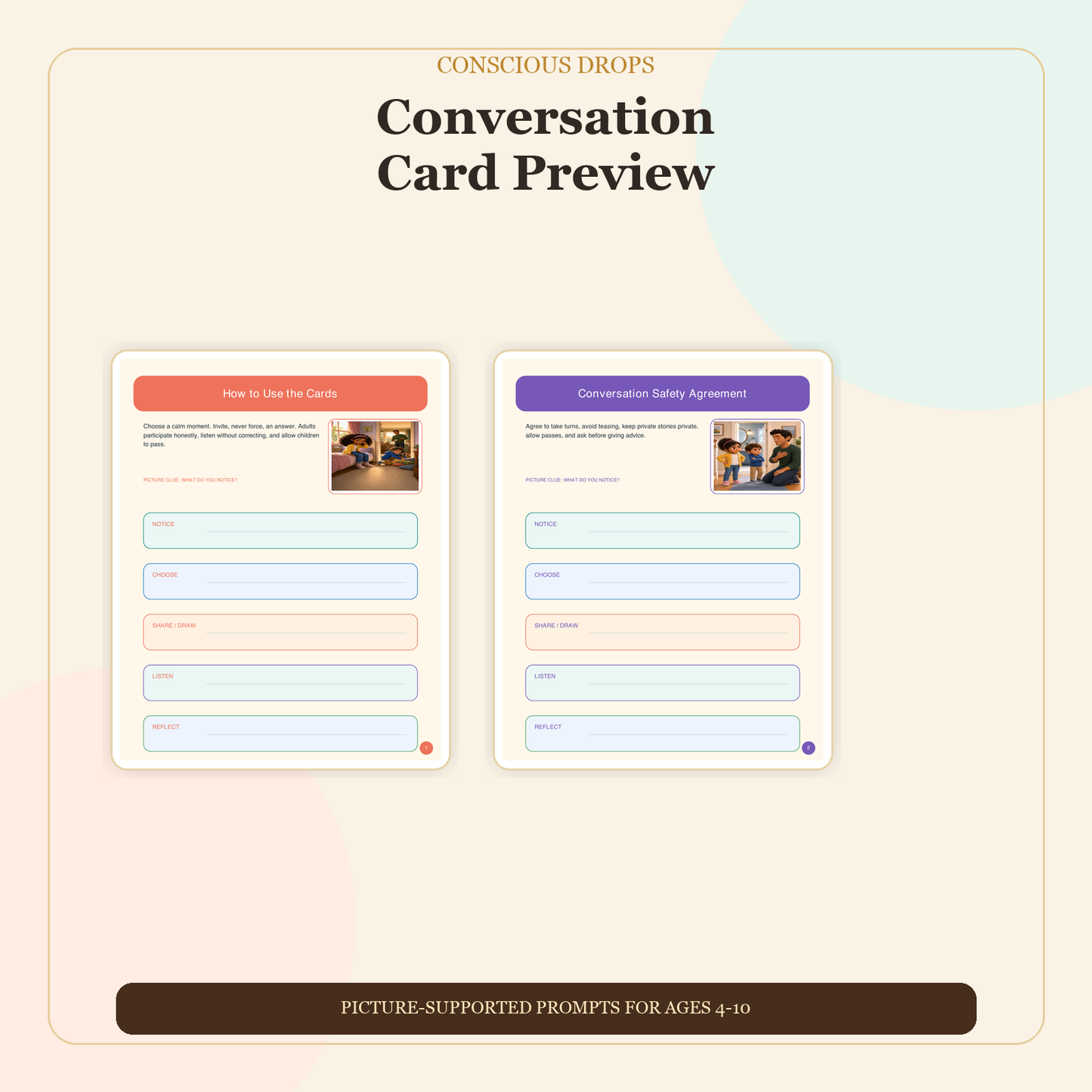 Let’s Talk! Parent-Child Conversation Cards — 40-Page SEL Activity Book for Ages 4–10