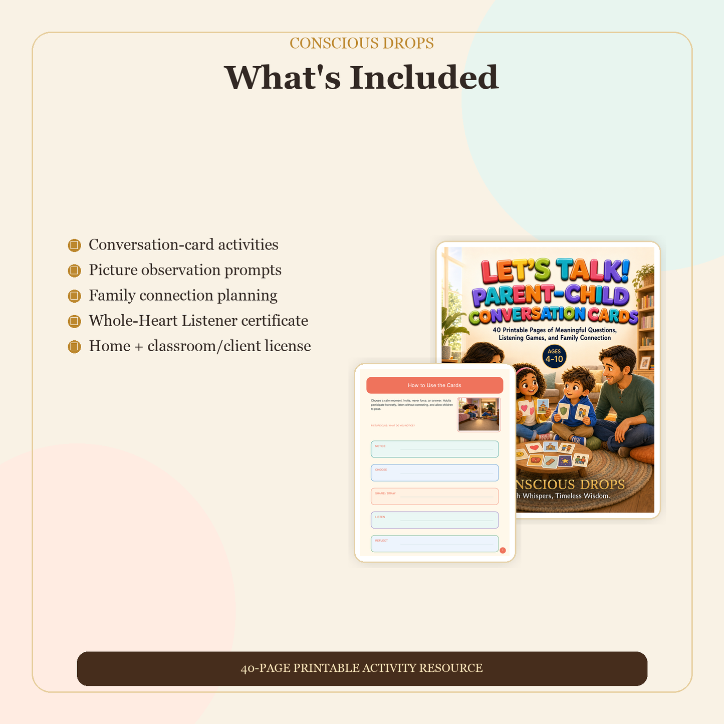 Let’s Talk! Parent-Child Conversation Cards — 40-Page SEL Activity Book for Ages 4–10