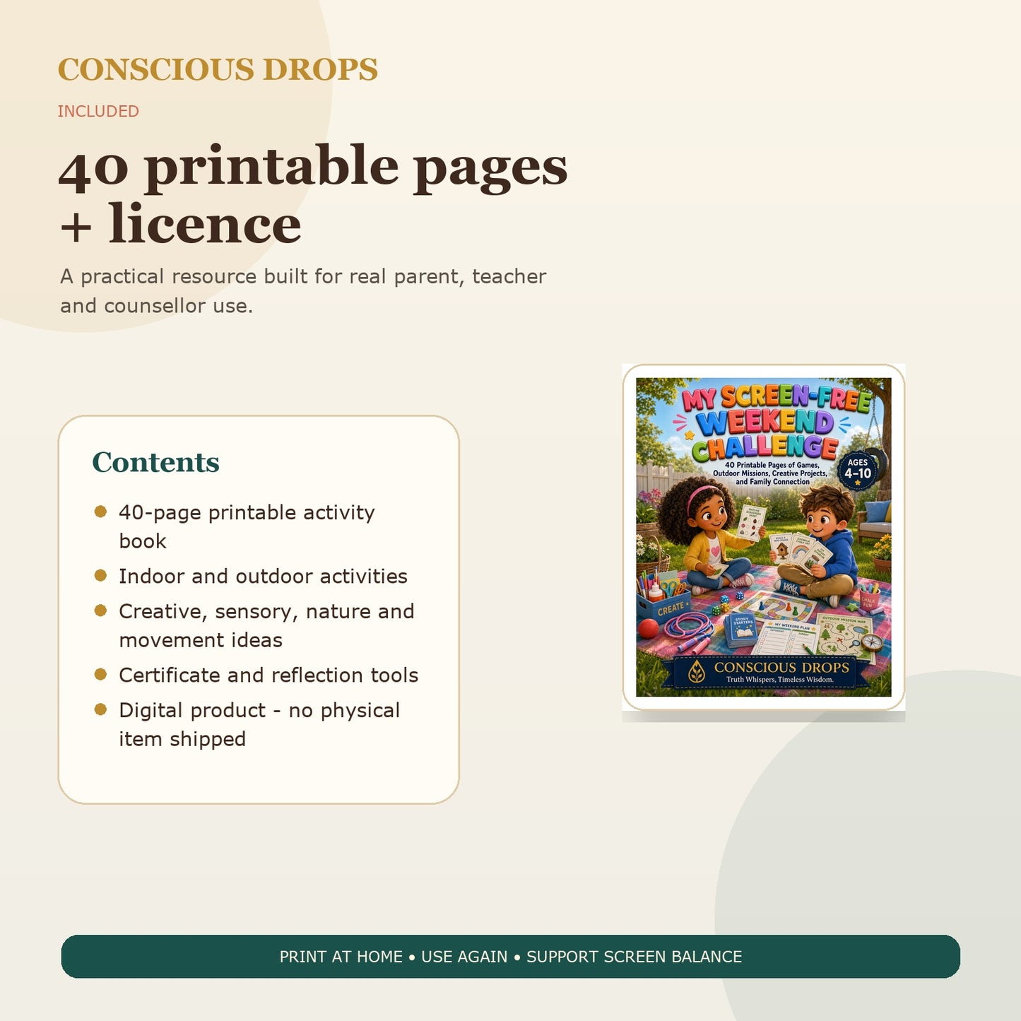 My Screen-Free Weekend Challenge — 40-Page Printable Activity Book
