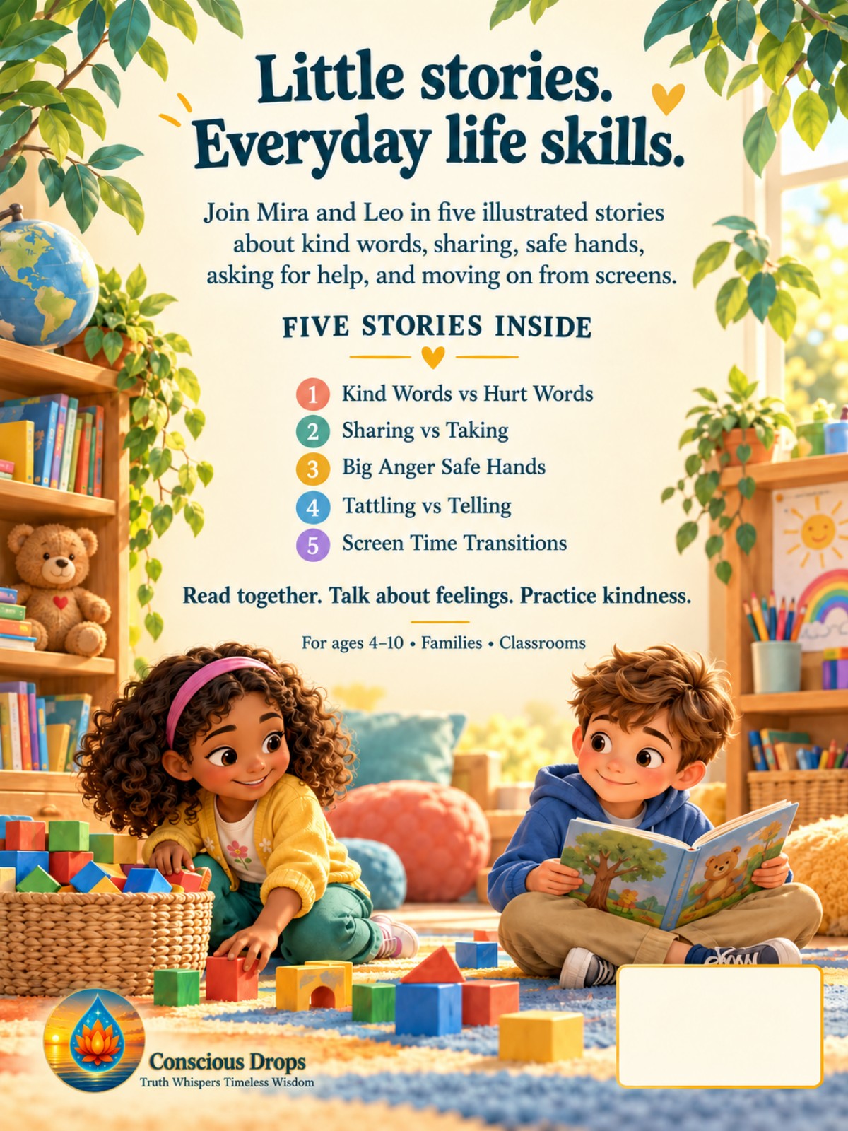 Back cover: Mira & Leo Volume 1 — five SEL stories for ages 4–10