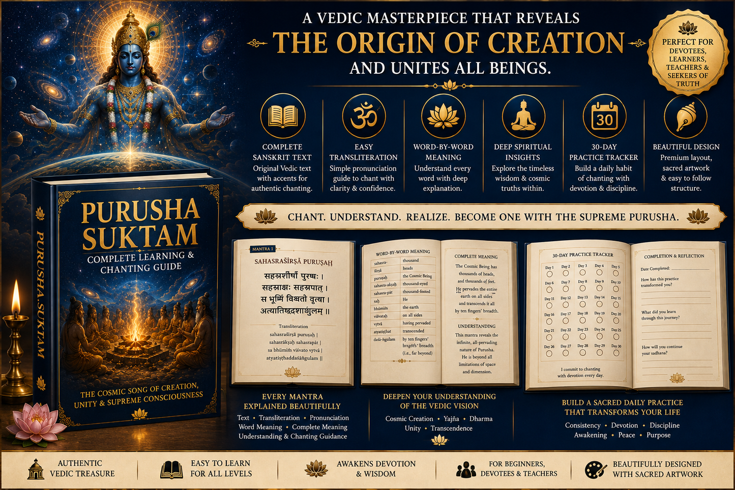 Purusha Suktam – Complete Learning & Chanting Guide | Sanskrit, Transliteration, Pronunciation & Meaning