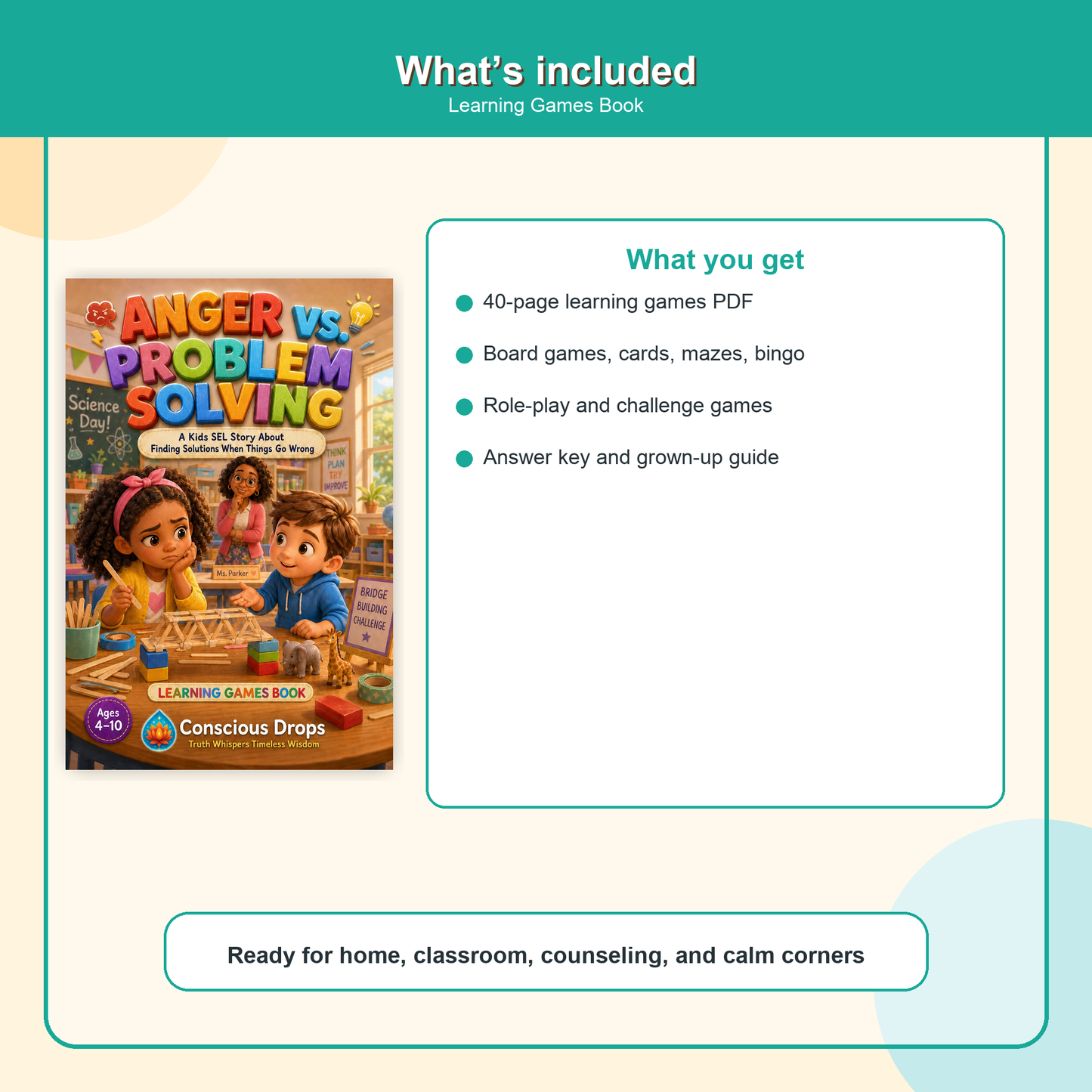 Anger vs. Problem Solving Learning Games Book | Kids SEL Printable