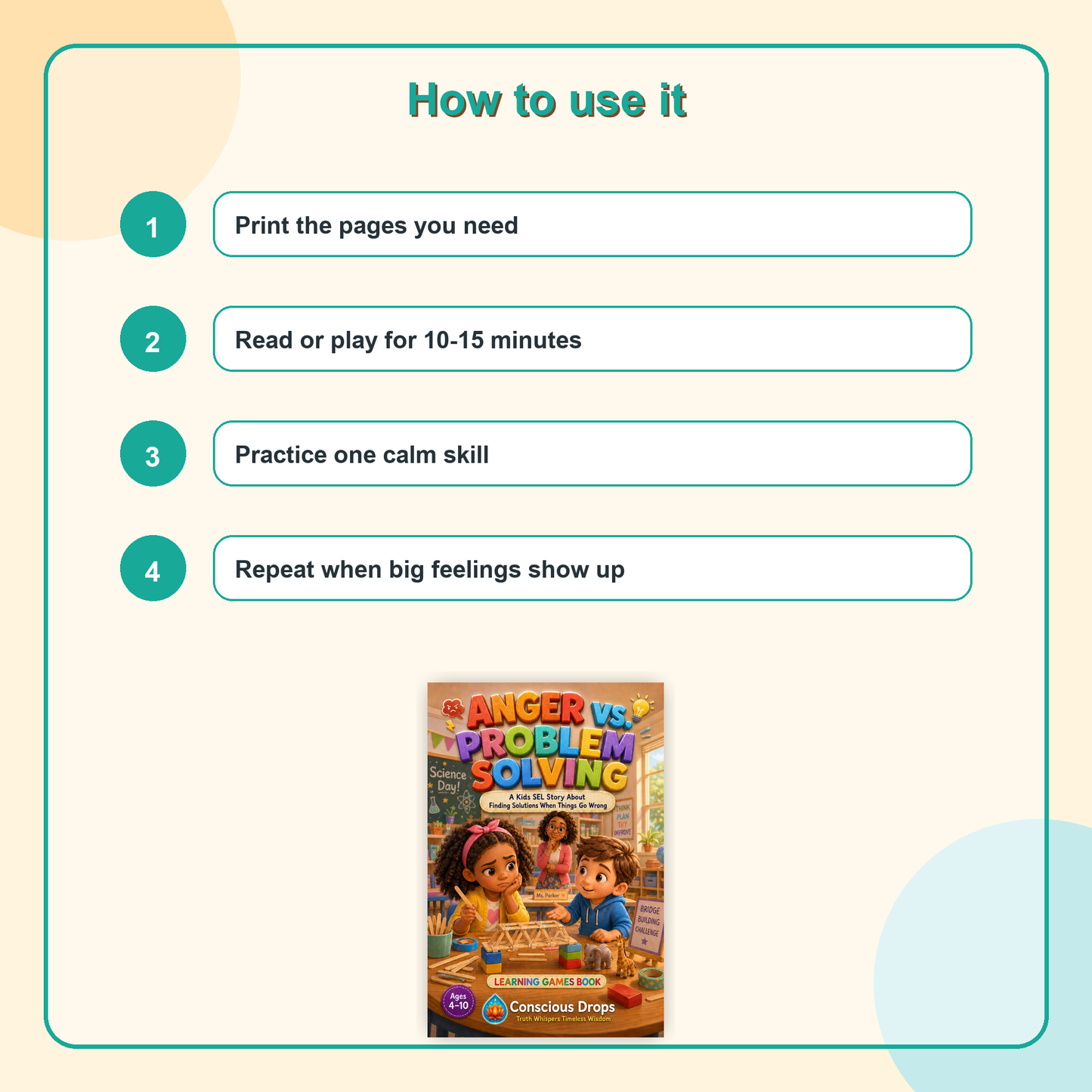 Anger vs. Problem Solving Learning Games Book | Kids SEL Printable