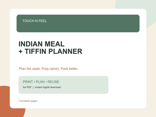 Indian Meal & Tiffin Planner Printable - 7 Page A4 PDF