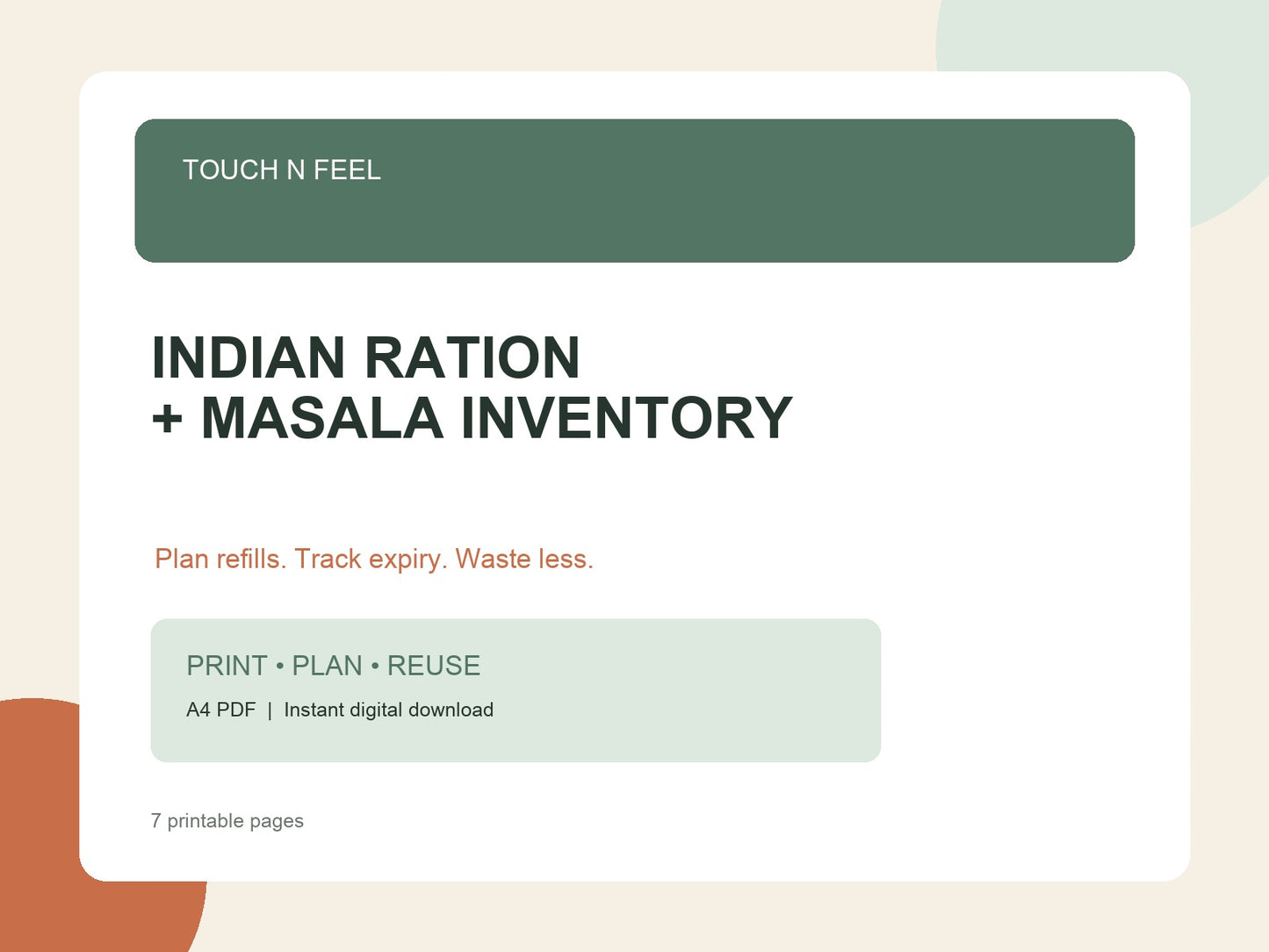 Indian Ration & Masala Inventory Printable - 7 Page A4 PDF
