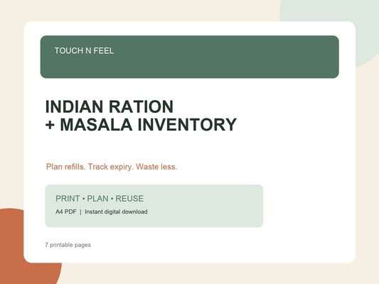 Indian Ration & Masala Inventory Printable - 7 Page A4 PDF