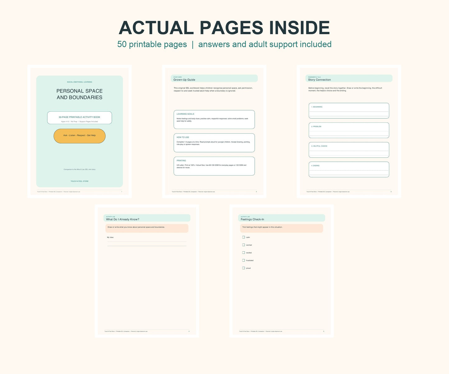 Personal Space and Boundaries - 50-Page SEL Activity Book Ages 4-10