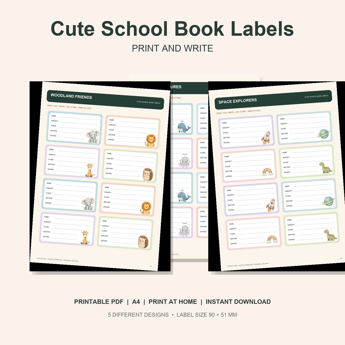 Kids & School Name Labels Printable Pack - 5 Page A4 PDF