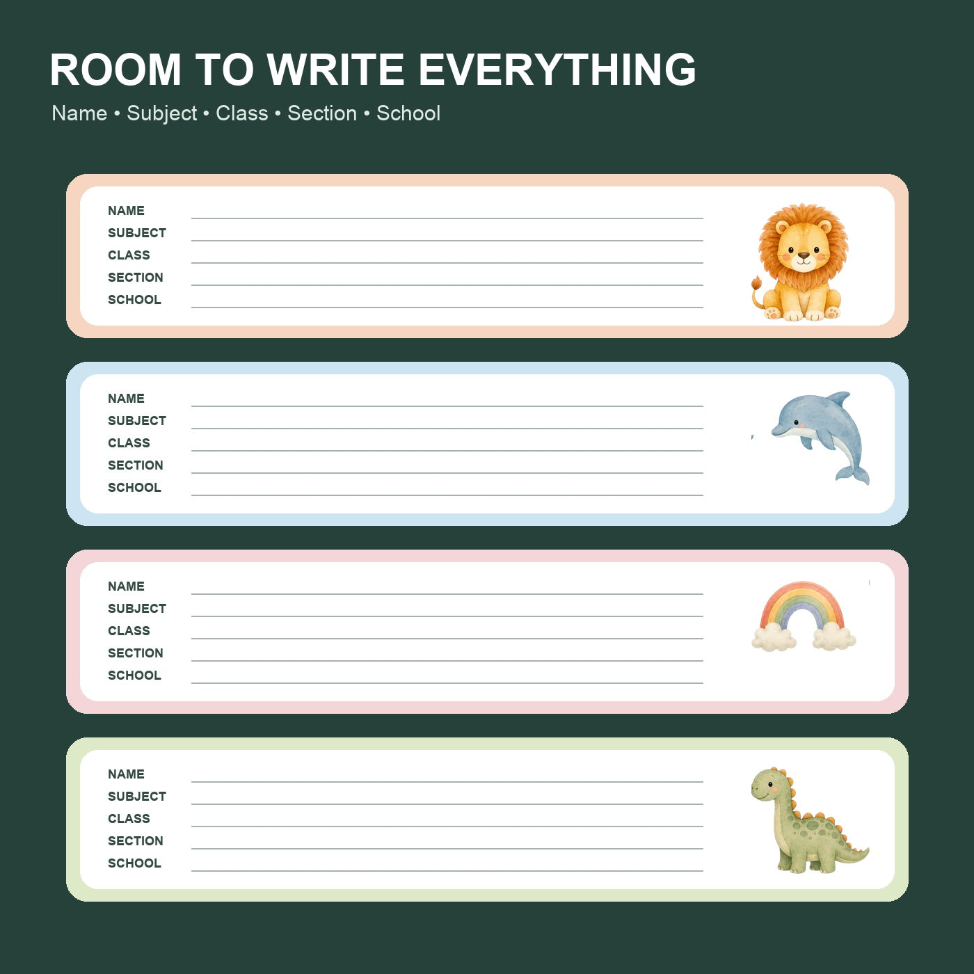Kids & School Name Labels Printable Pack - 5 Page A4 PDF