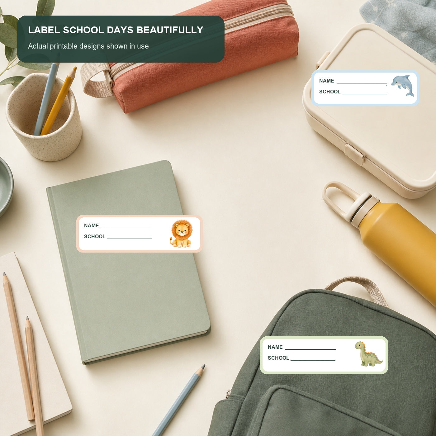 Kids & School Name Labels Printable Pack - 5 Page A4 PDF