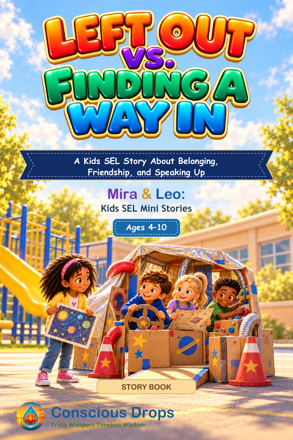 Front cover: Left Out vs. Finding a Way In — Kids SEL Story, Ages 4–10