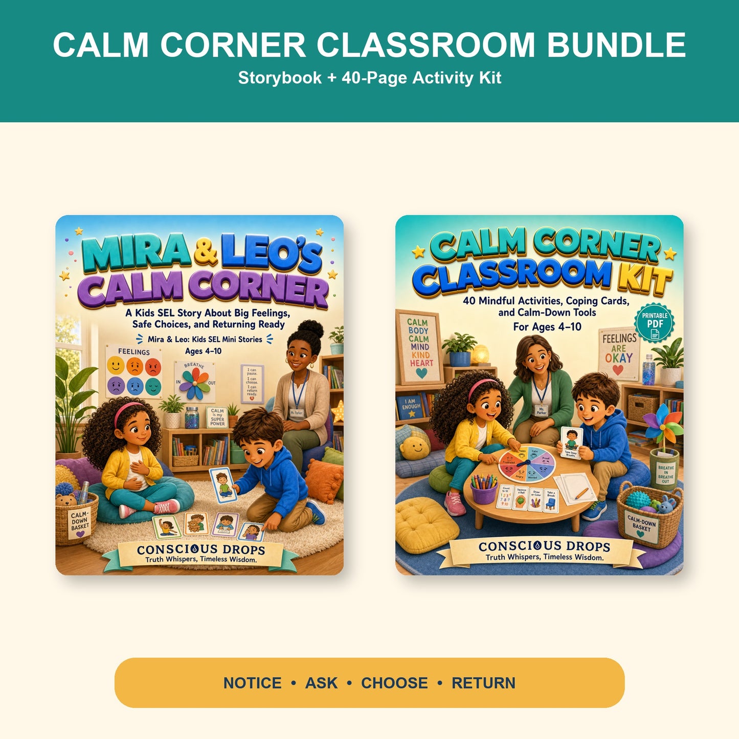 Calm Corner Classroom Bundle – Mira & Leo SEL Storybook + 40-Page Activity Kit