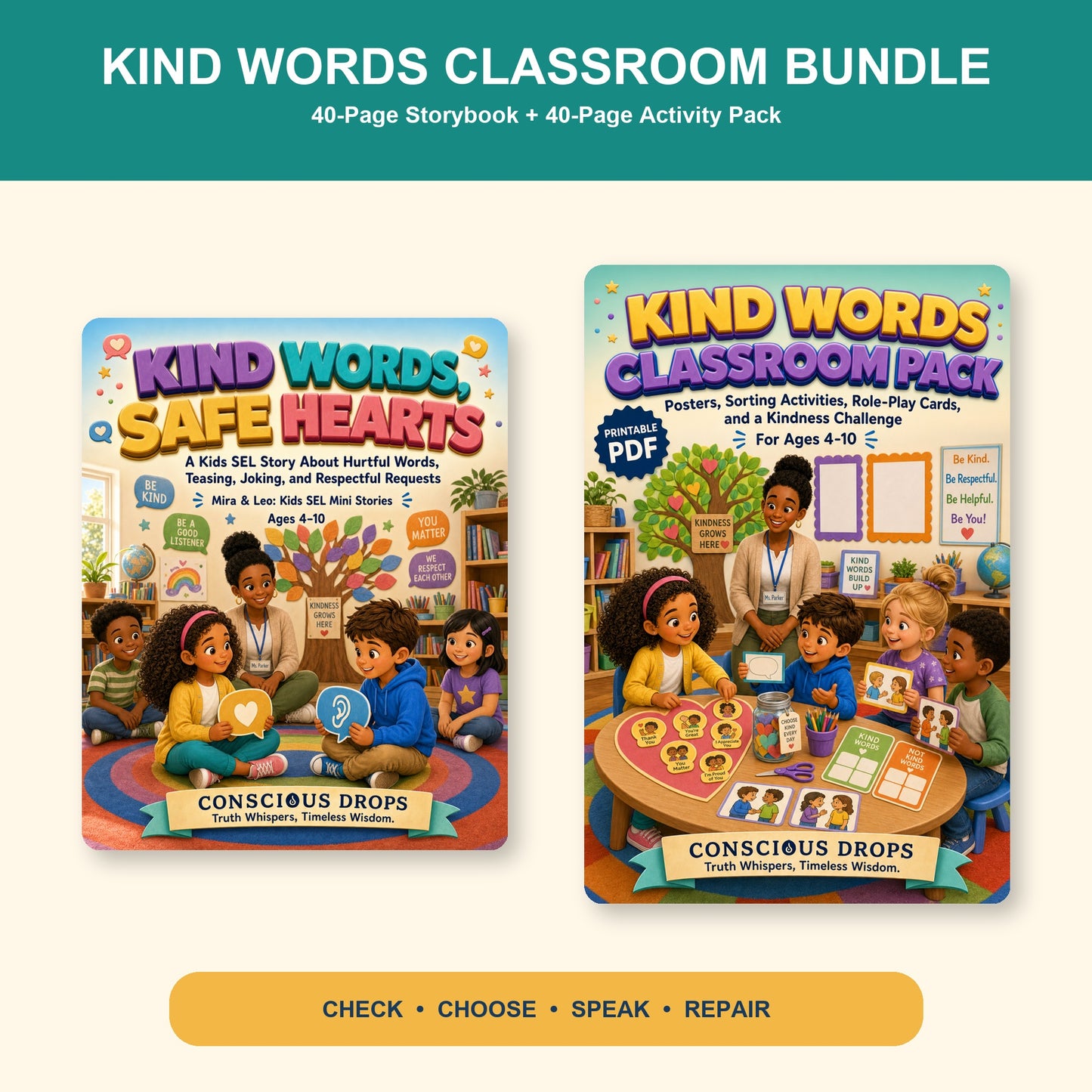 Kind Words Classroom Pack for Kids - SEL Storybook, Posters, Role-Play Cards & Printable Activities