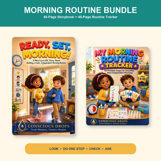 Morning Routine Bundle for Kids - Mira & Leo Storybook, Visual Cards & 40-Page Tracker