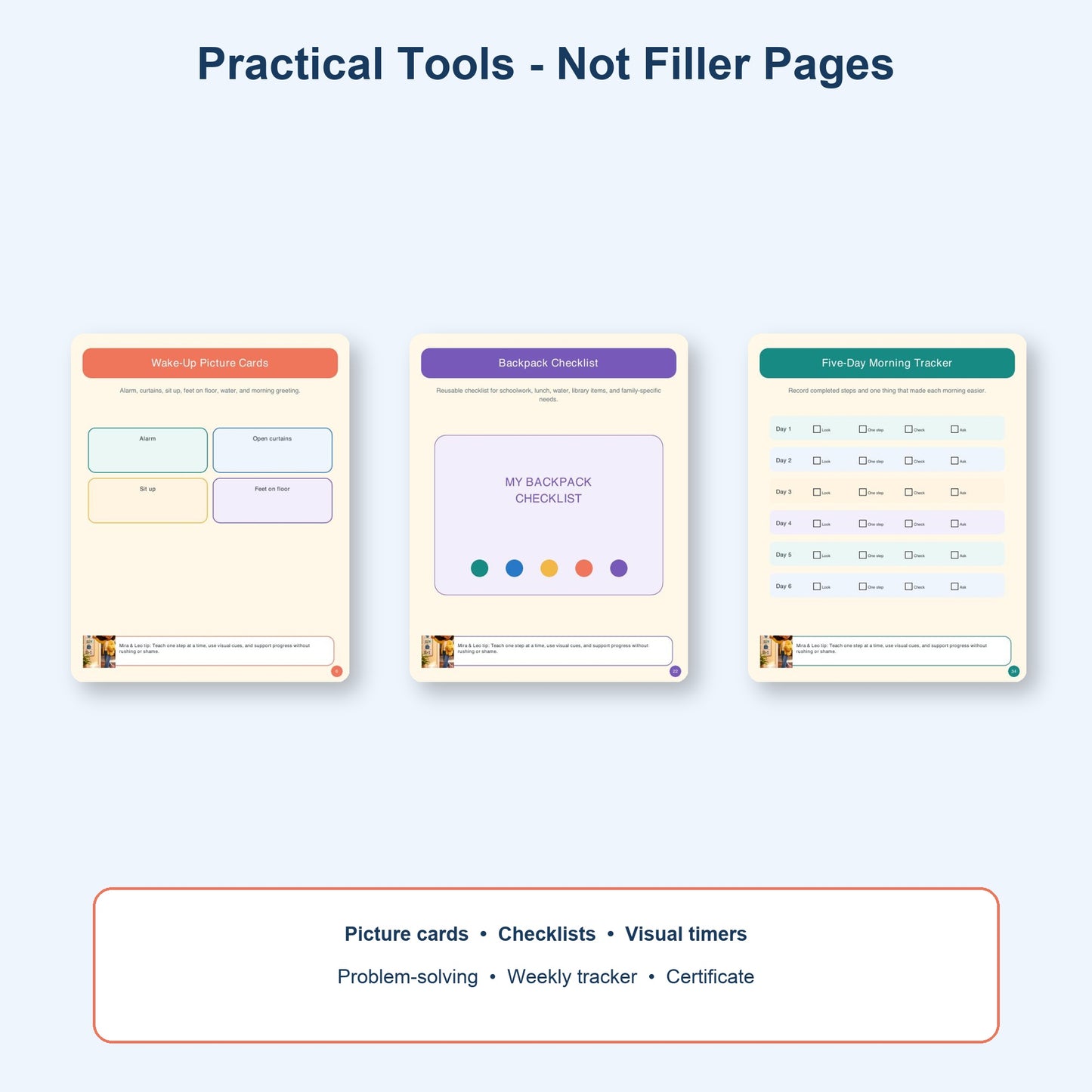 Morning Routine Bundle for Kids - Mira & Leo Storybook, Visual Cards & 40-Page Tracker