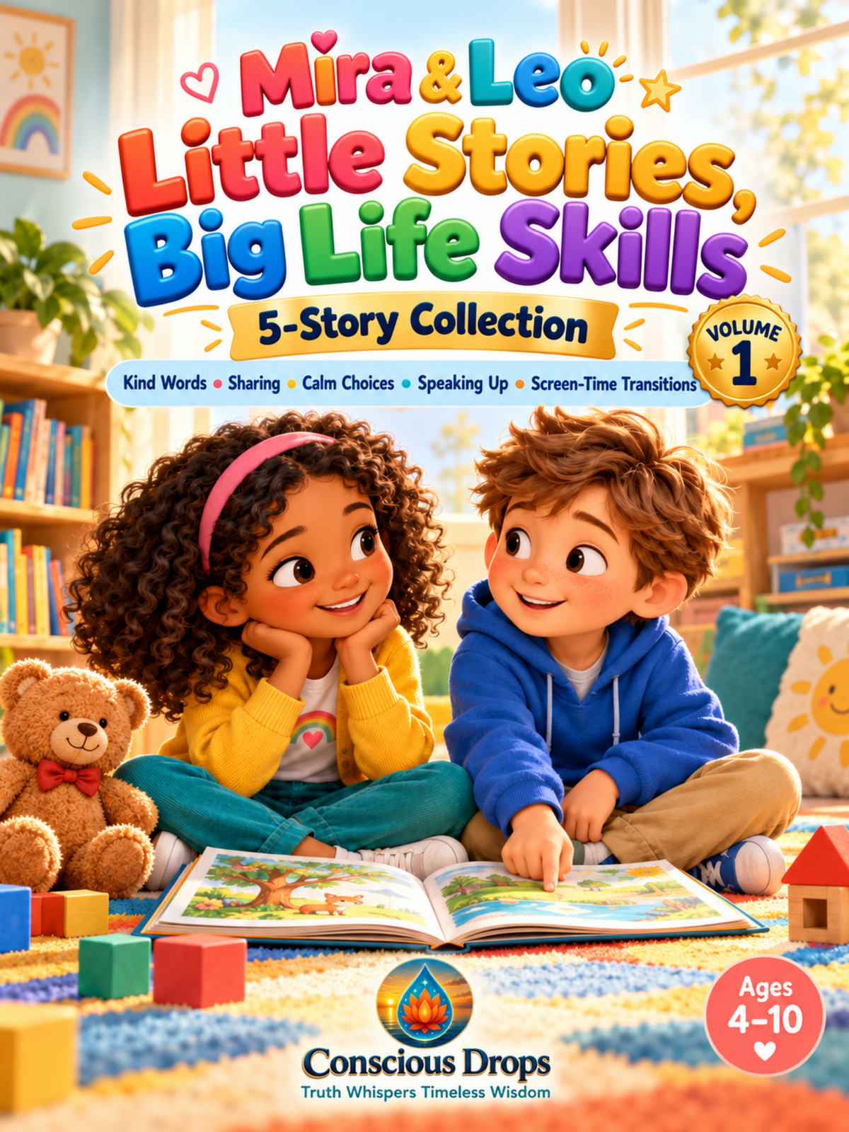 Front cover: Mira & Leo — Little Stories, Big Life Skills, 5-Story Collection Volume 1