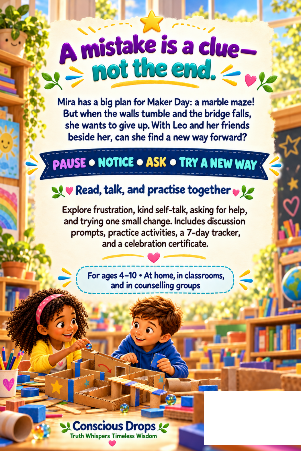 Back cover: Mistakes vs. Giving Up Kids SEL Story