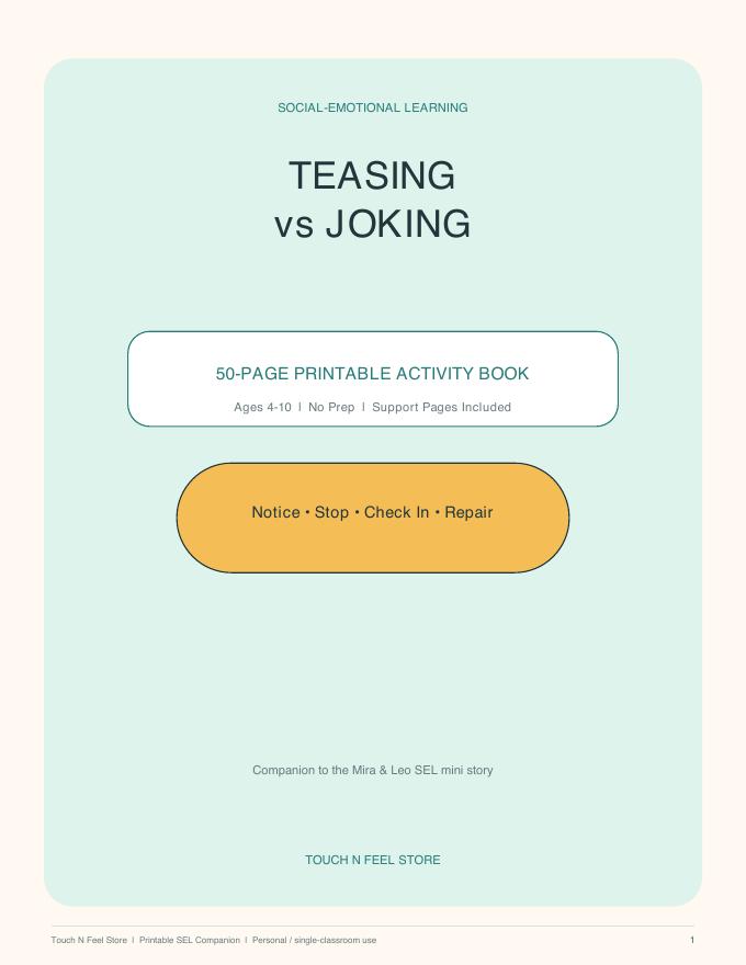Teasing vs Joking - 50-Page SEL Activity Book Ages 4-10