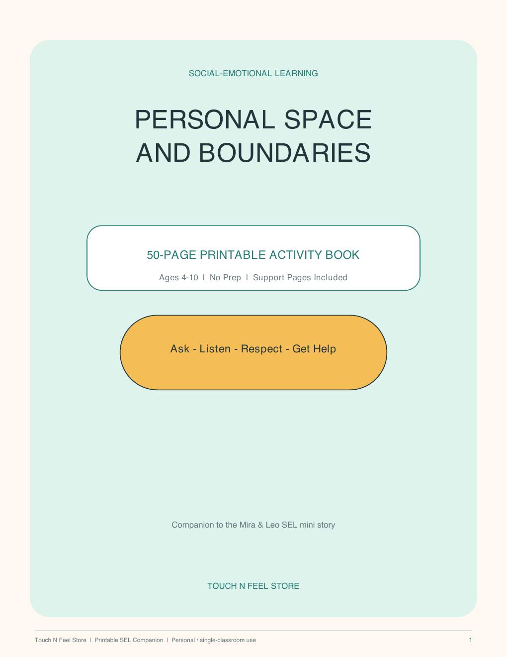 Personal Space and Boundaries - 50-Page SEL Activity Book Ages 4-10