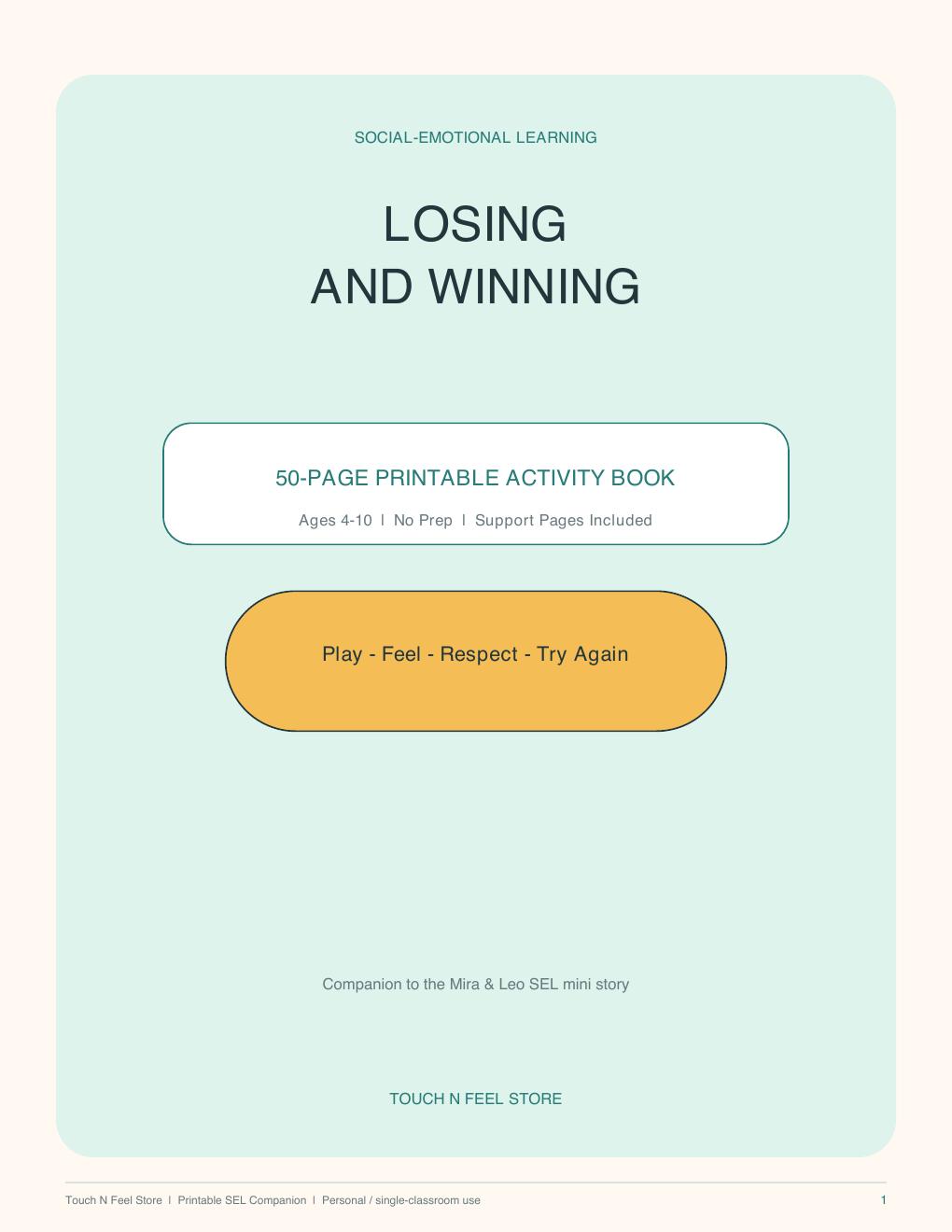 Losing and Winning - 50-Page SEL Activity Book Ages 4-10