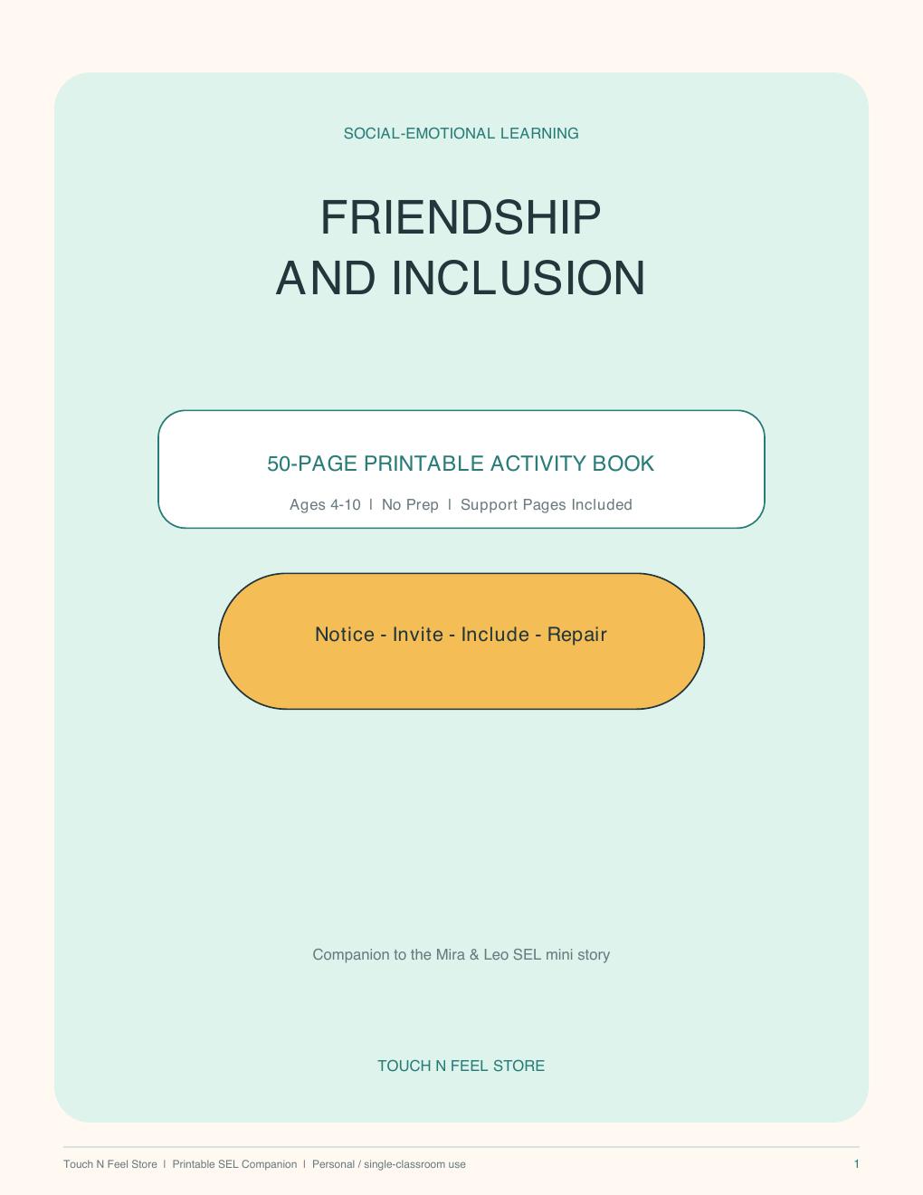 Freundschaft und Inklusion – 50-seitiges SEL-Aktivitätsbuch für 4–10-Jährige