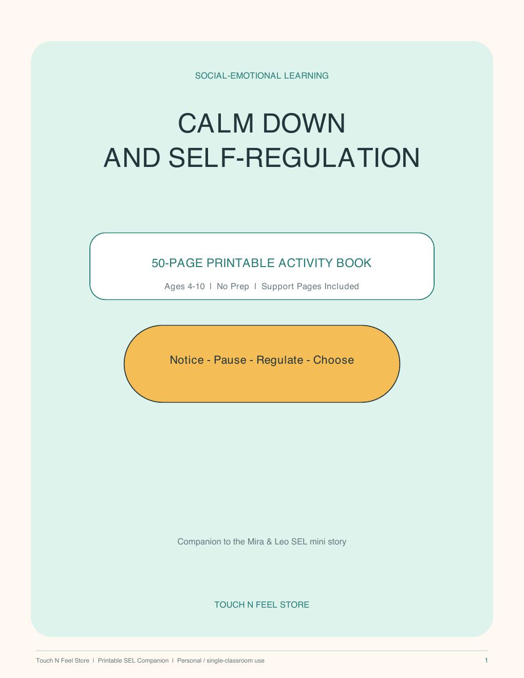 Calm Down and Self-Regulation - 50-Page SEL Activity Book Ages 4-10