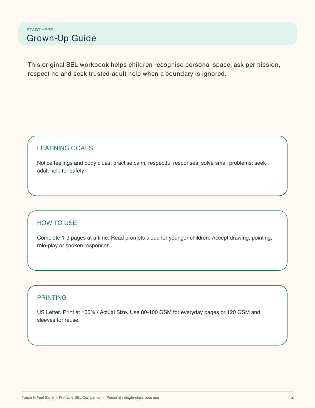 Personal Space and Boundaries - 50-Page SEL Activity Book Ages 4-10