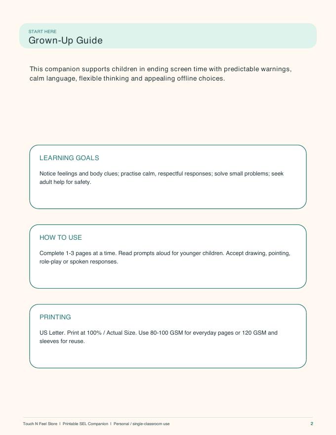 Screen Time Transitions - 50-Page SEL Activity Book Ages 4-10