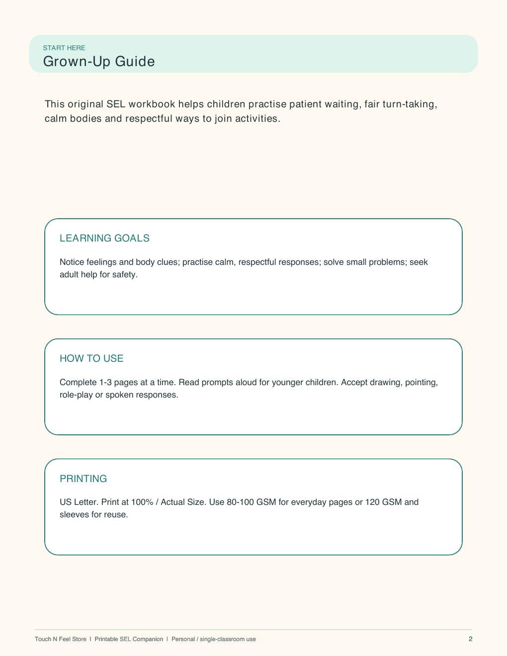 Waiting My Turn - 50-Page SEL Activity Book Ages 4-10