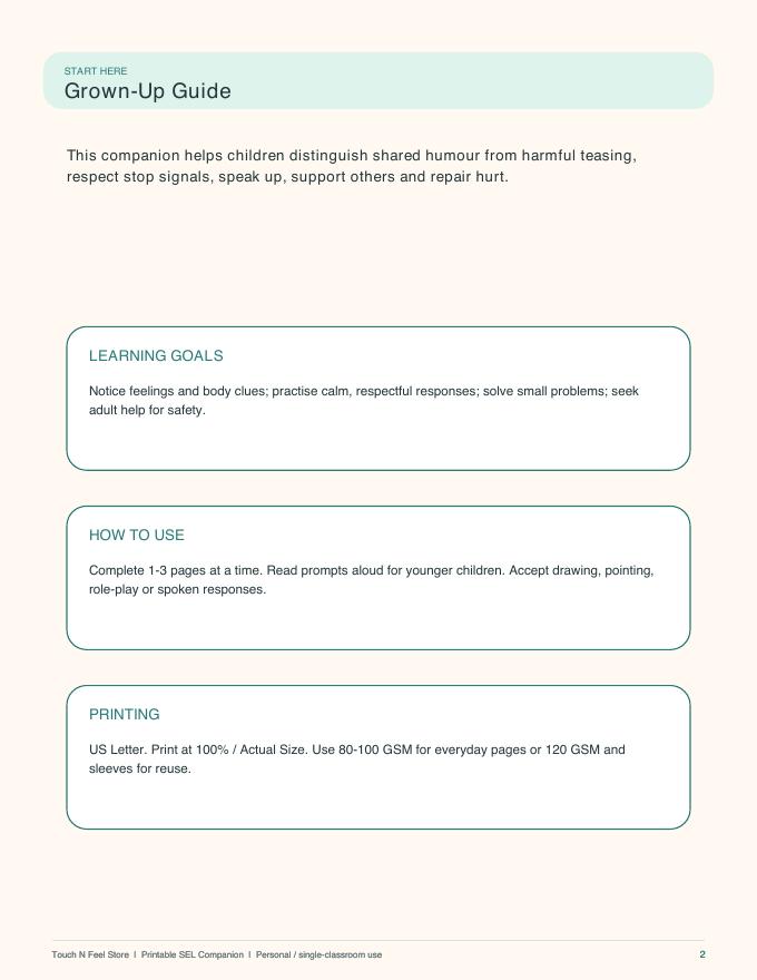 Teasing vs Joking - 50-Page SEL Activity Book Ages 4-10