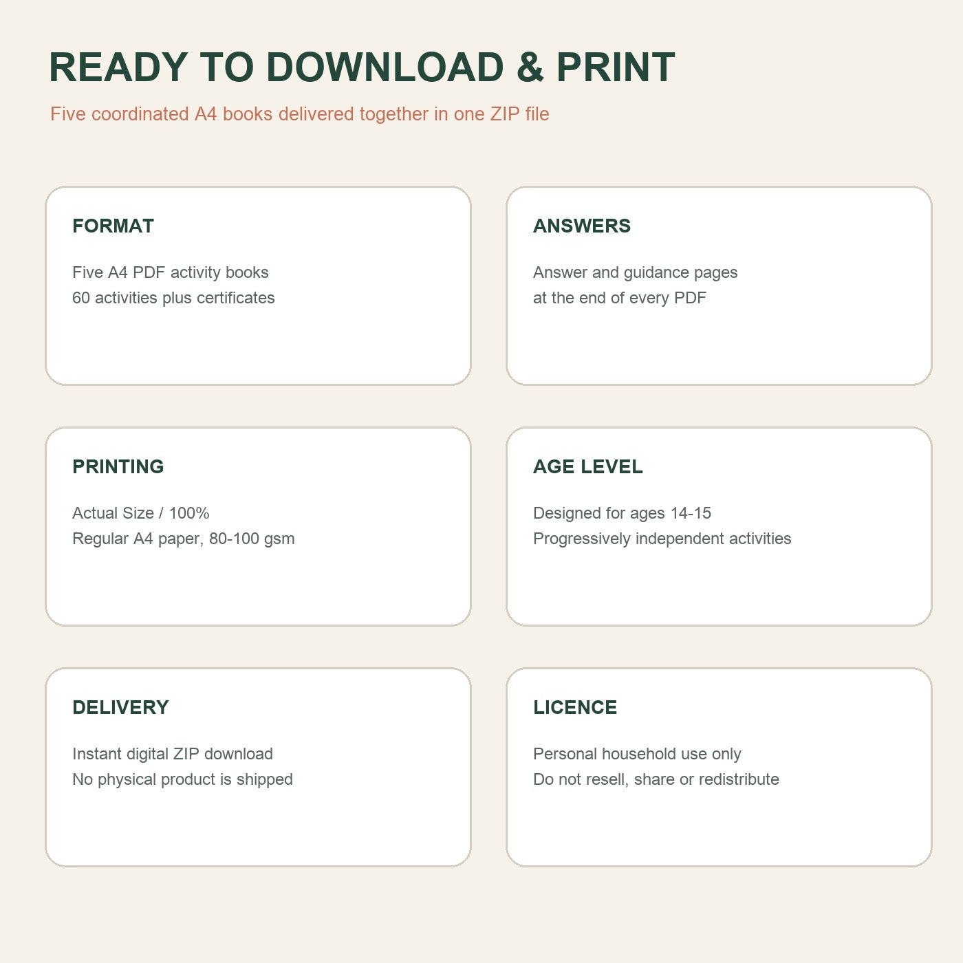 Screen-Free Real-Life Skills Bundle for Ages 14-15 - 60 Activities