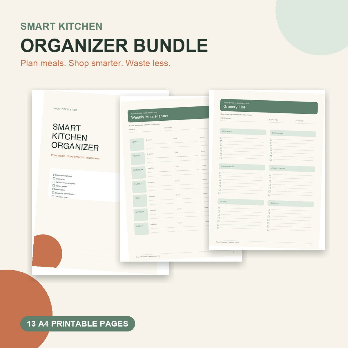 Smart Kitchen Organizer Druckbares Bundle - 13 Seiten A4 PDF