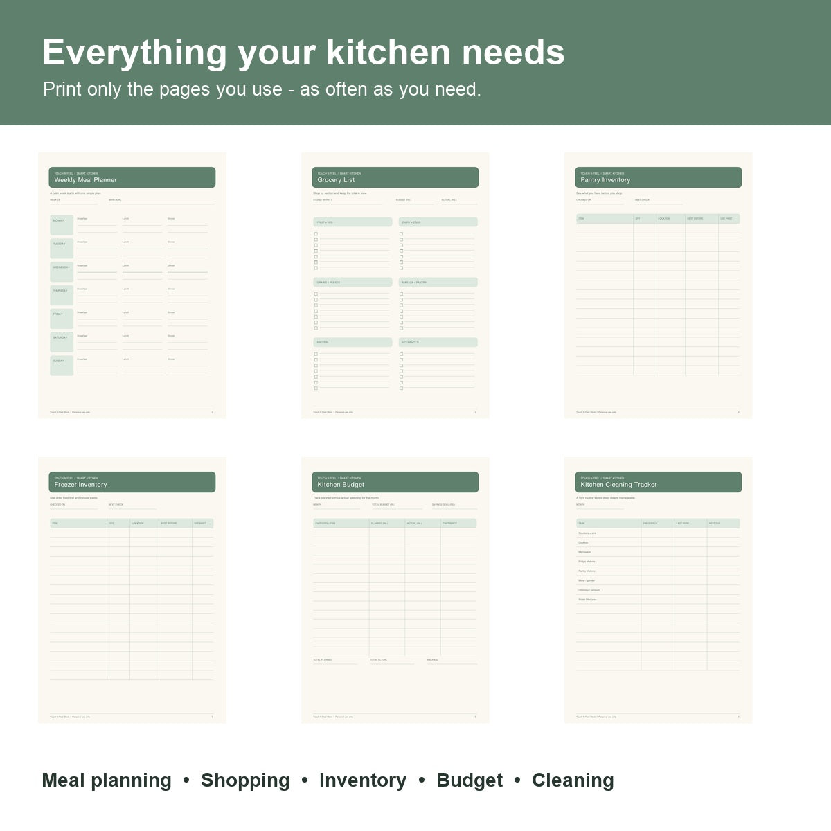 Smart Kitchen Organizer Druckbares Bundle - 13 Seiten A4 PDF