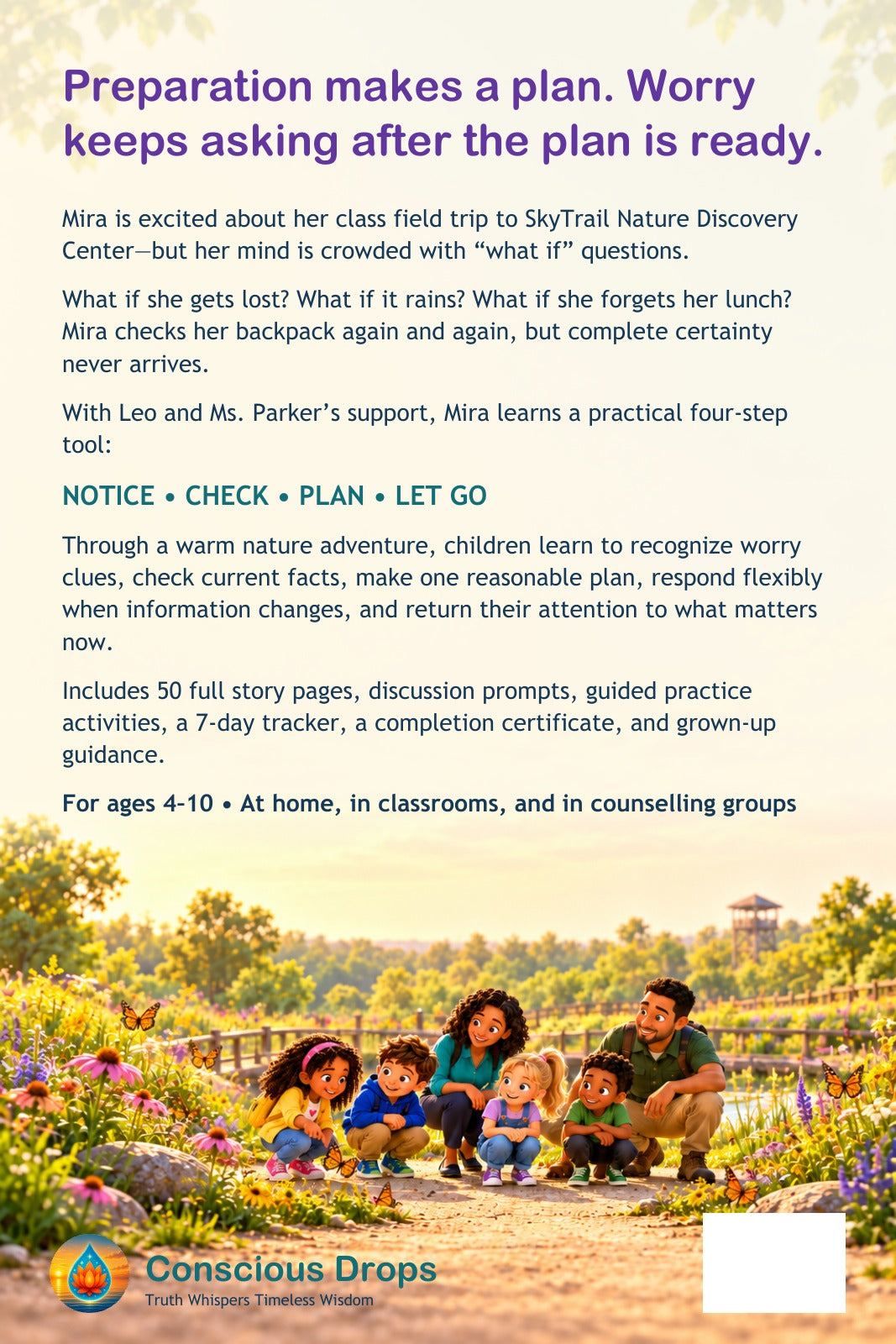 Back cover: Worrying or Preparing? — Kids SEL Story, Ages 4–10